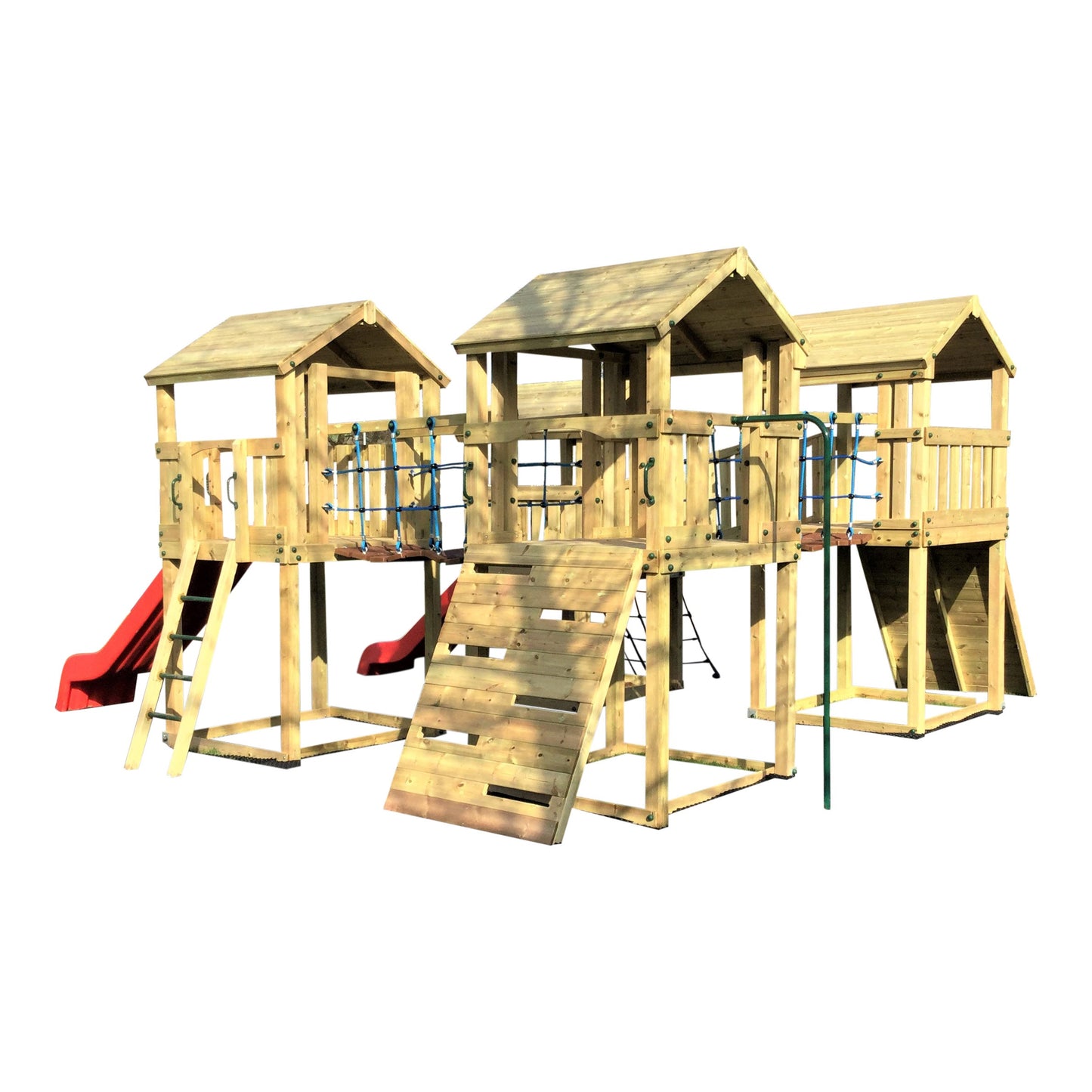 Ludlow Commercial Climbing frame with towers, slides, climbing wall, climber, fireman’s pole and bridges. With installation