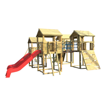 Ludlow Commercial Climbing frame with towers, slides, climbing wall, climber, fireman’s pole and bridges. With installation