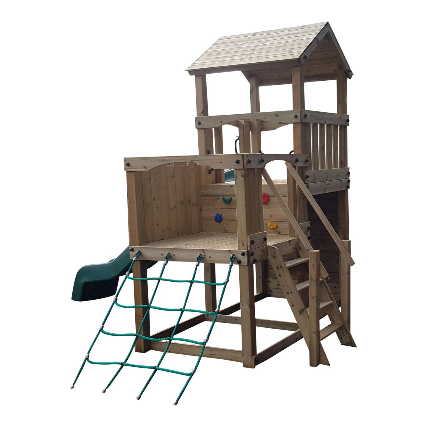 Wigmore Tower with slide, ladder, climbing walls, net. INSTALLED