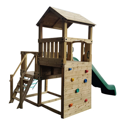 Wigmore Tower with slide, ladder, climbing walls, net. INSTALLED
