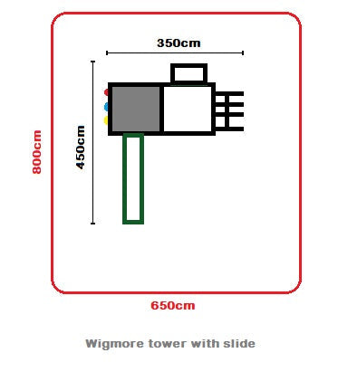 Wigmore Tower with slide, ladder, climbing walls, net. INSTALLED
